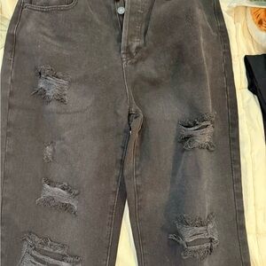 American Eagle Outfitters Black Distressed Straight Leg Jeans